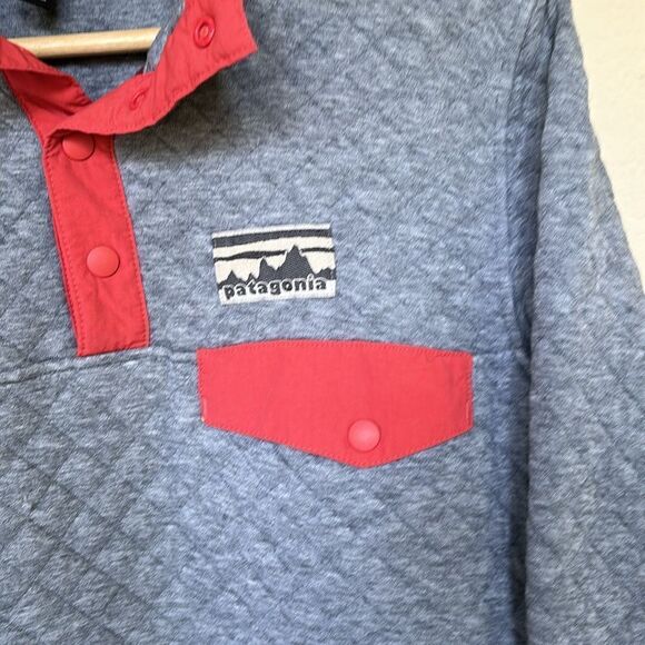 Patagonia Snap Sweatshirt Pullover Gray Pink Cotton Quilted quarter zip sz small - Picture 4 of 11